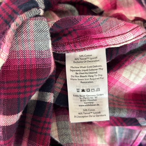 Eddie Bauer Plaid Flannel Shirt Button Up Cotton/Tencel Pink Black Women Medium - Picture 8 of 8